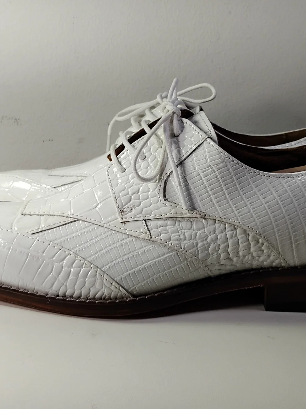 Stacy Adams Men's Size 7 White Crocodile Embossed Lace Up Dress Shoes New